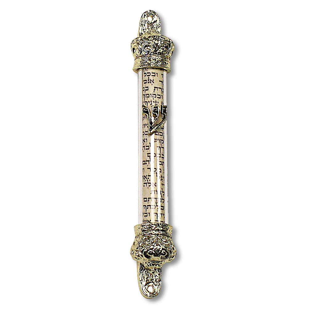 Metal Yellow Gold-Tone See Through Mezuzah Case, 5" - Made in Israel