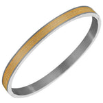 Stainless Steel Two-Tone Religious Cross Lord's Prayer in Portuguese Oval-Shape Bangle Bracelet