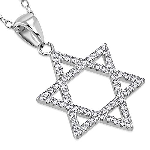 Sterling Silver Yellow Gold-Tone Classic Jewish Star of David White CZ Pendant Necklace