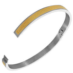 Stainless Steel Two-Tone Religious Cross Lord's Prayer in Portuguese Oval-Shape Bangle Bracelet