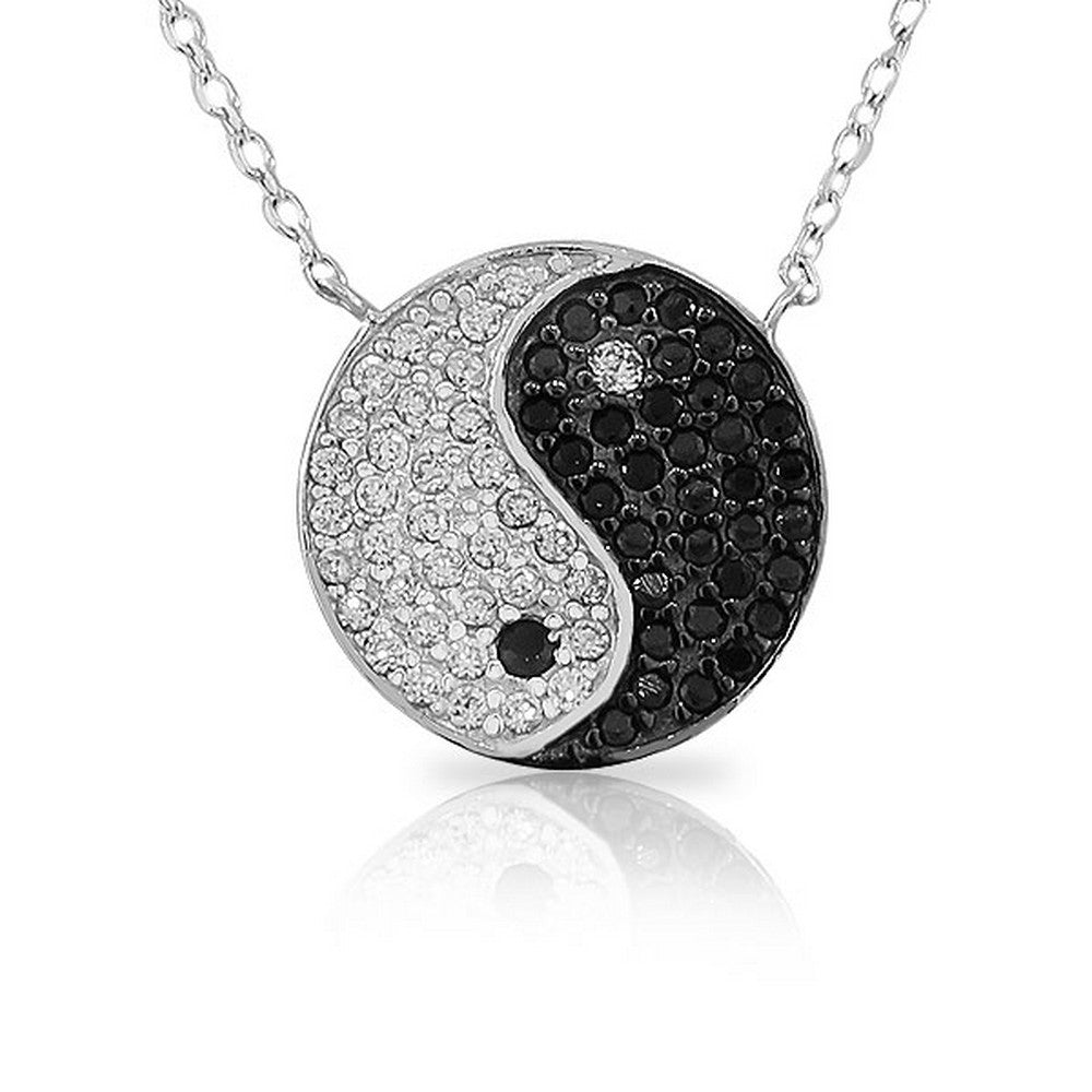925 Sterling Silver Yin Yang Pendant Necklace Cubic Zirconia