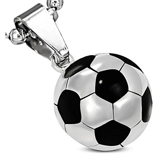 White Silver Soccer Ball Necklace Pendant