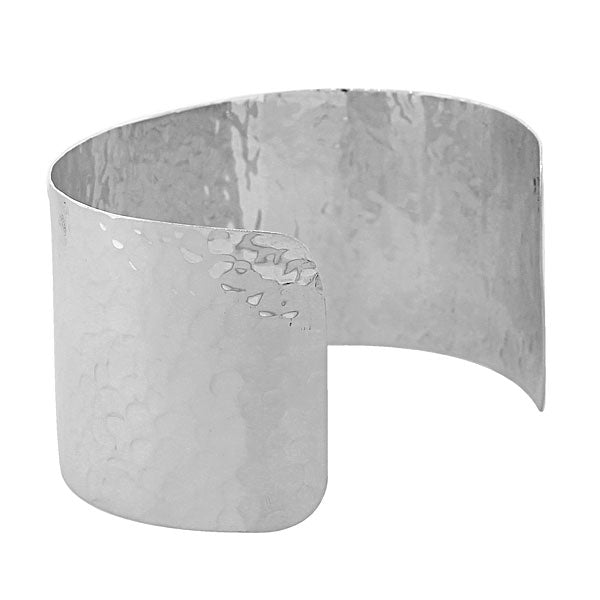 925 Sterling Silver Classic Wide Hammered Finish Open End Womens Cuff Bangle Bracelet