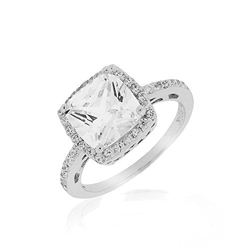 Sterling Silver White Clear Round CZ Engagement Statement Ring