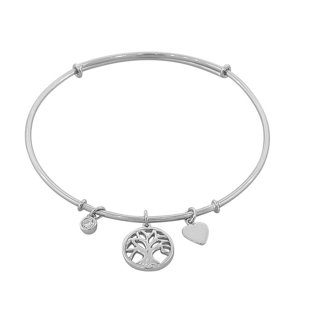 Sterling Silver Tree of Life Love Heart Bangle Bracelet with Clasp
