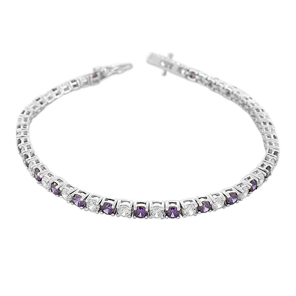 Purple Amethyst CZ Sterling Silver Tennis Bracelet