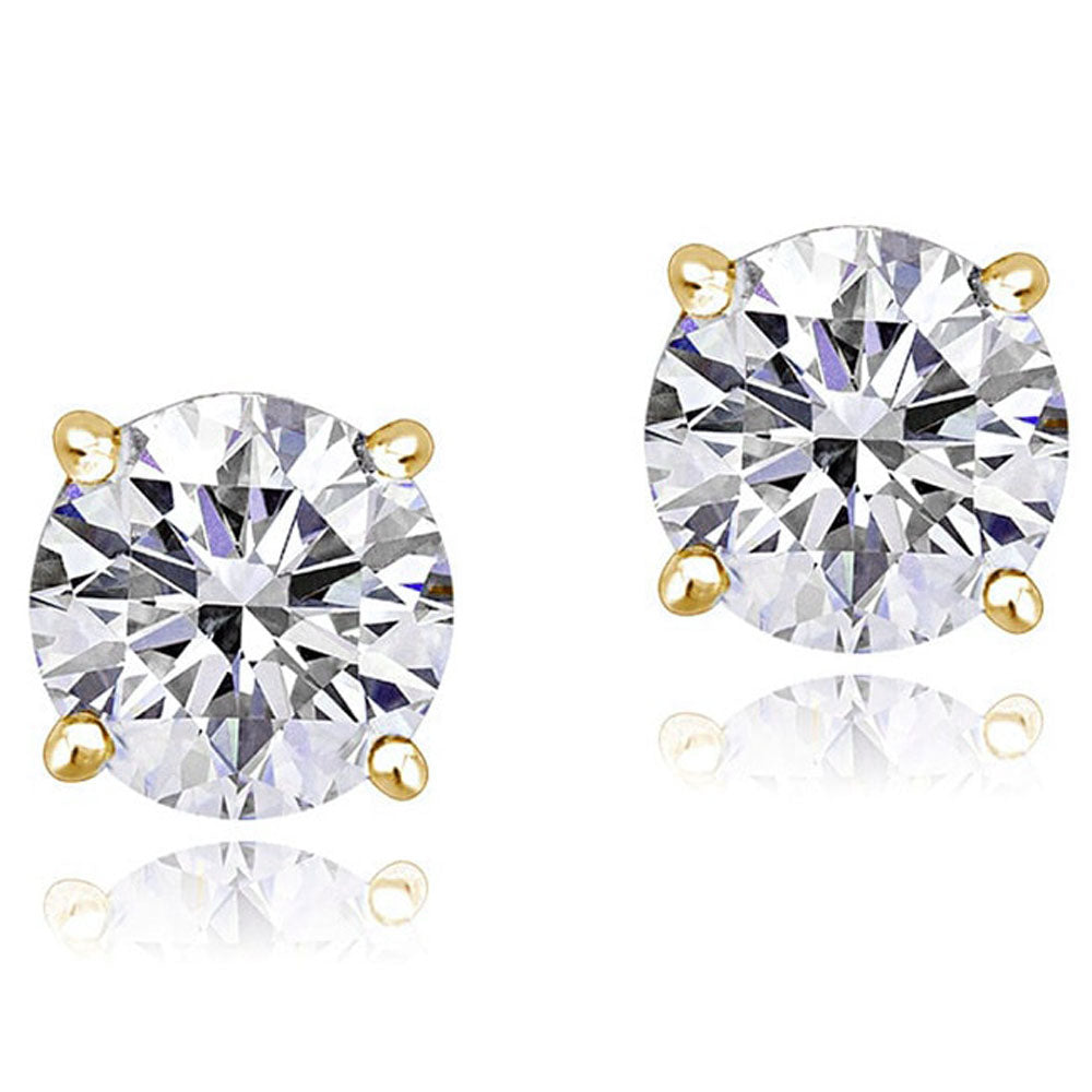 14K Yellow Gold Round White Clear CZ Classic Stud Earrings, 3 MM
