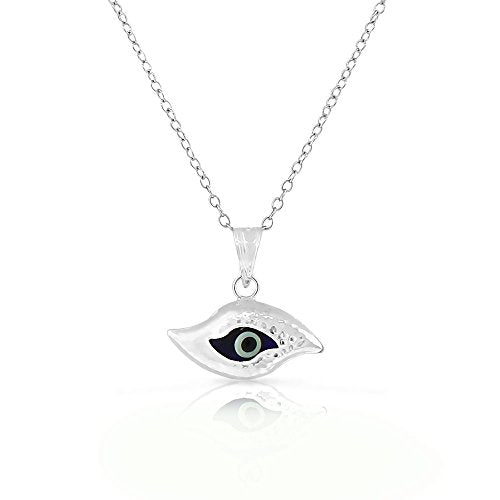 Sterling Silver Dark Blue Glass Two-Sided Womens Evil Eye Protection Necklace