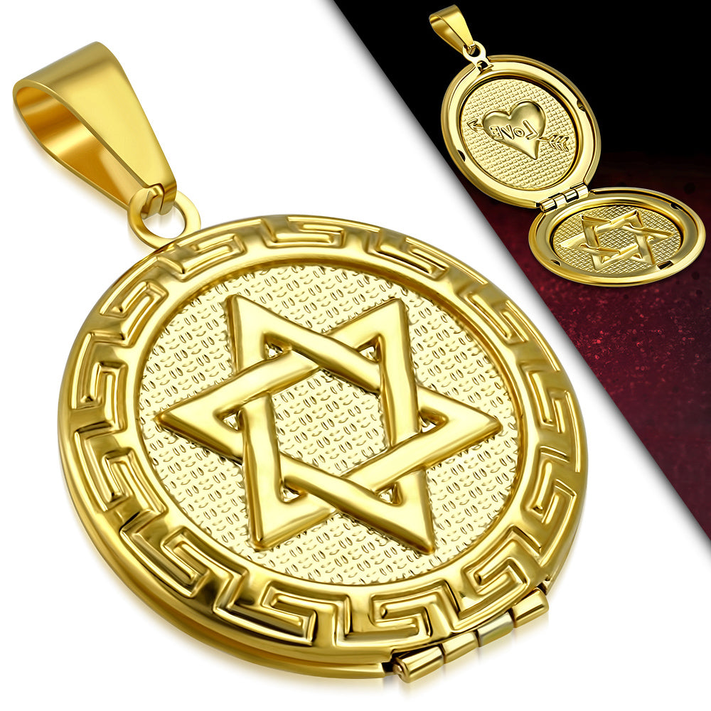 Stainless Steel Jewish Star of David Love Heart Arrow Locket Pendant Necklace