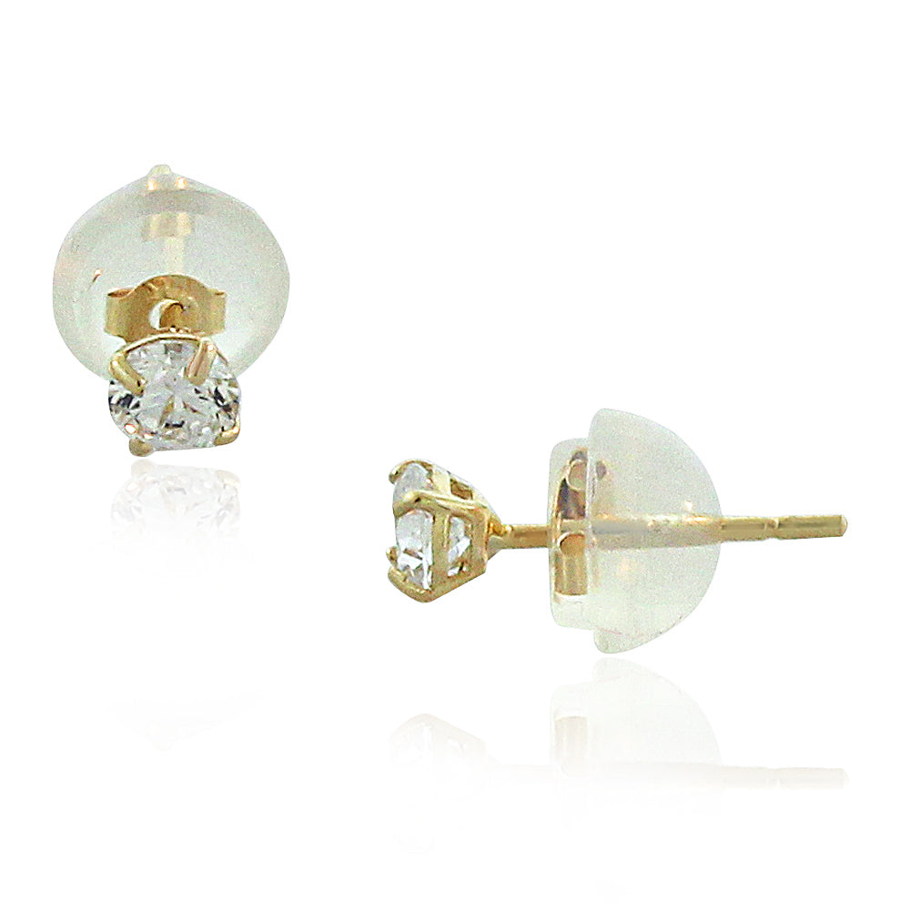 14K Yellow Gold Round White Clear CZ Classic Stud Earrings, 3 MM