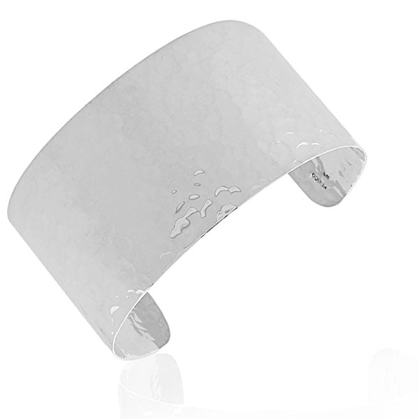 925 Sterling Silver Classic Wide Hammered Finish Open End Womens Cuff Bangle Bracelet