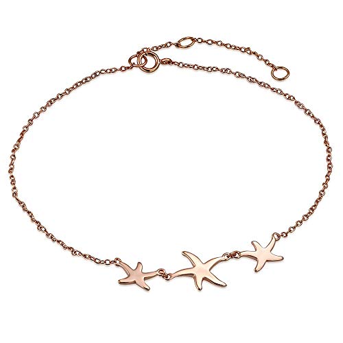 Sterling Silver Yellow Gold-Tone Three Triple Starfish Anklet Bracelet