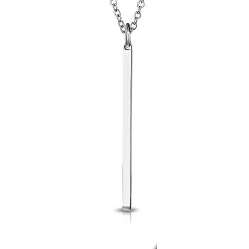 Stainless Steel Silver Vertical Bar Pendant Necklace