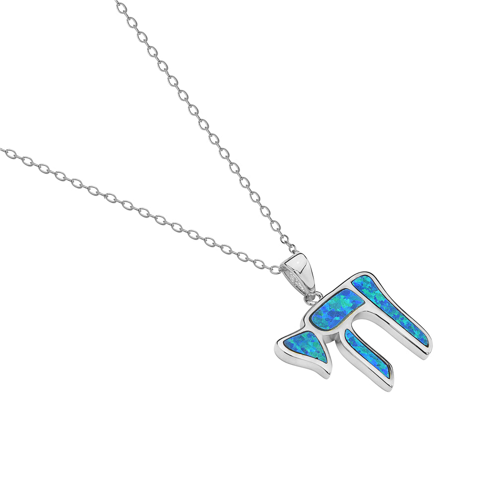 Inlay Opal Chai Necklace Pendant Sterling Silver