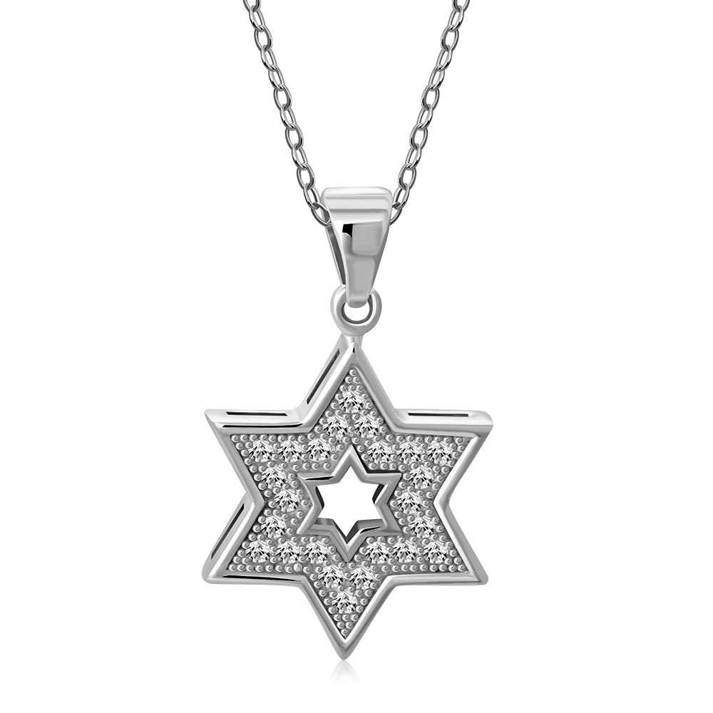 My Daily Styles 925 Sterling Silver Star of David CZ Pendant with Cutout Star Design - Includes 18" Sterling Silver Cable Chain