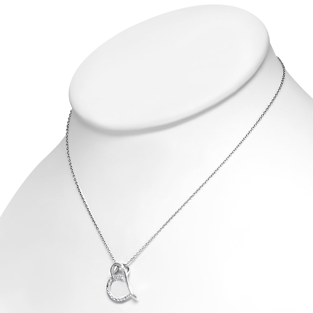925 Sterling Silver Genuine White Diamond Love Heart Pendant Necklace