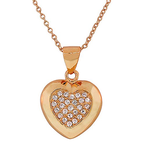 Sterling Silver Yellow Gold-Tone Love Heart White CZ Pendant Necklace