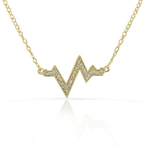 Sterling Silver Yellow Gold-Tone Heartbeat Pendant Necklace