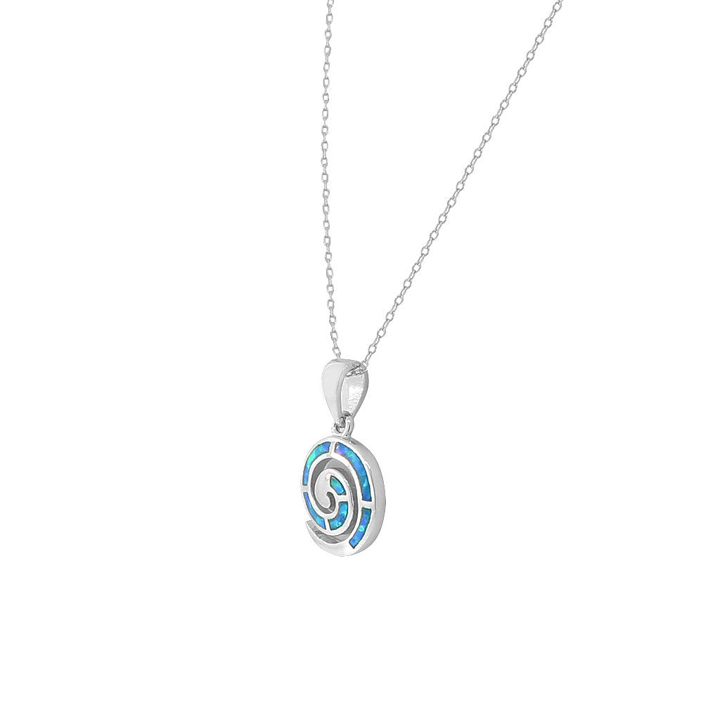 Sterling Silver Blue Turquoise-Tone Simulated Opal Whirlpool Stud Earrings Pendant Necklace Set