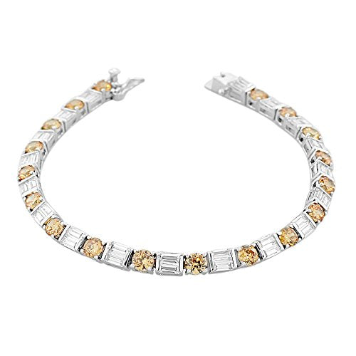925 Sterling Silver Round Baguette White Clear CZ Classic Tennis Bracelet