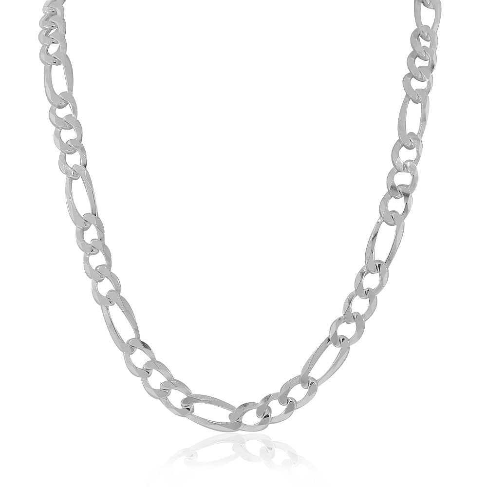Figaro Classic Mens 925 Sterling Silver Necklace - Made in Italy, 24"