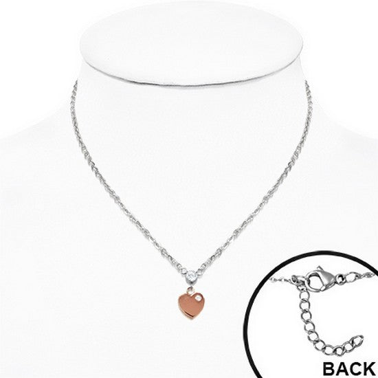 Love Heart Charm White CZ Pendant Necklace