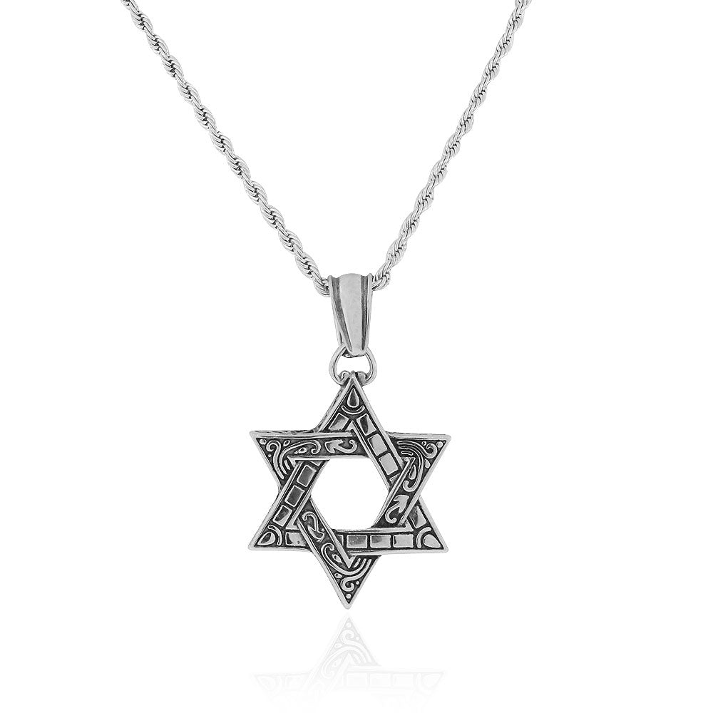 Stainless Steel Silver-Tone Large Statement Jewish Star of David Men's Pendant Necklace