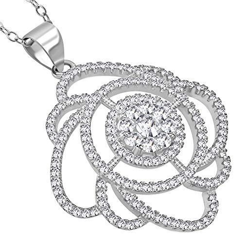 Sterling Silver Yellow Gold-Tone White Clear CZ Statement Pendant Necklace