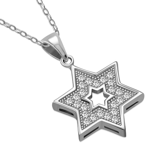 My Daily Styles 925 Sterling Silver Star of David CZ Pendant with Cutout Star Design - Includes 18" Sterling Silver Cable Chain