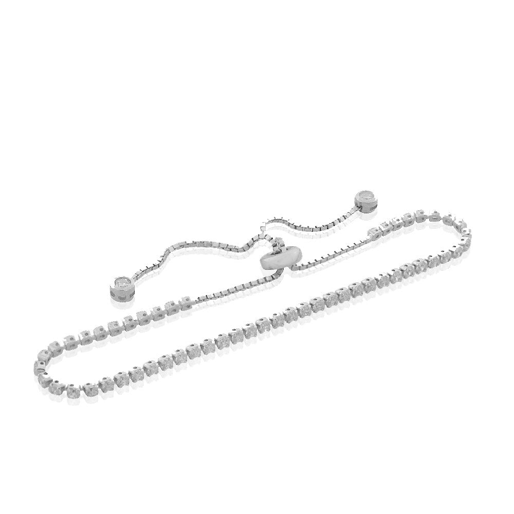 Sterling Silver White Clear CZ Adjustable Romantic Bracelet