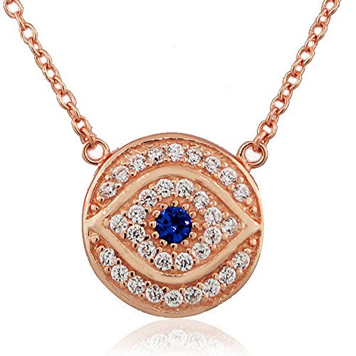 Gold Cubic Zirconia Evil Eye Necklace Pendant Sterling Silver