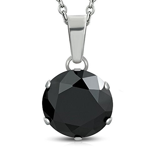 Solitaire Stainless Steel Black CZ Pendant Necklace