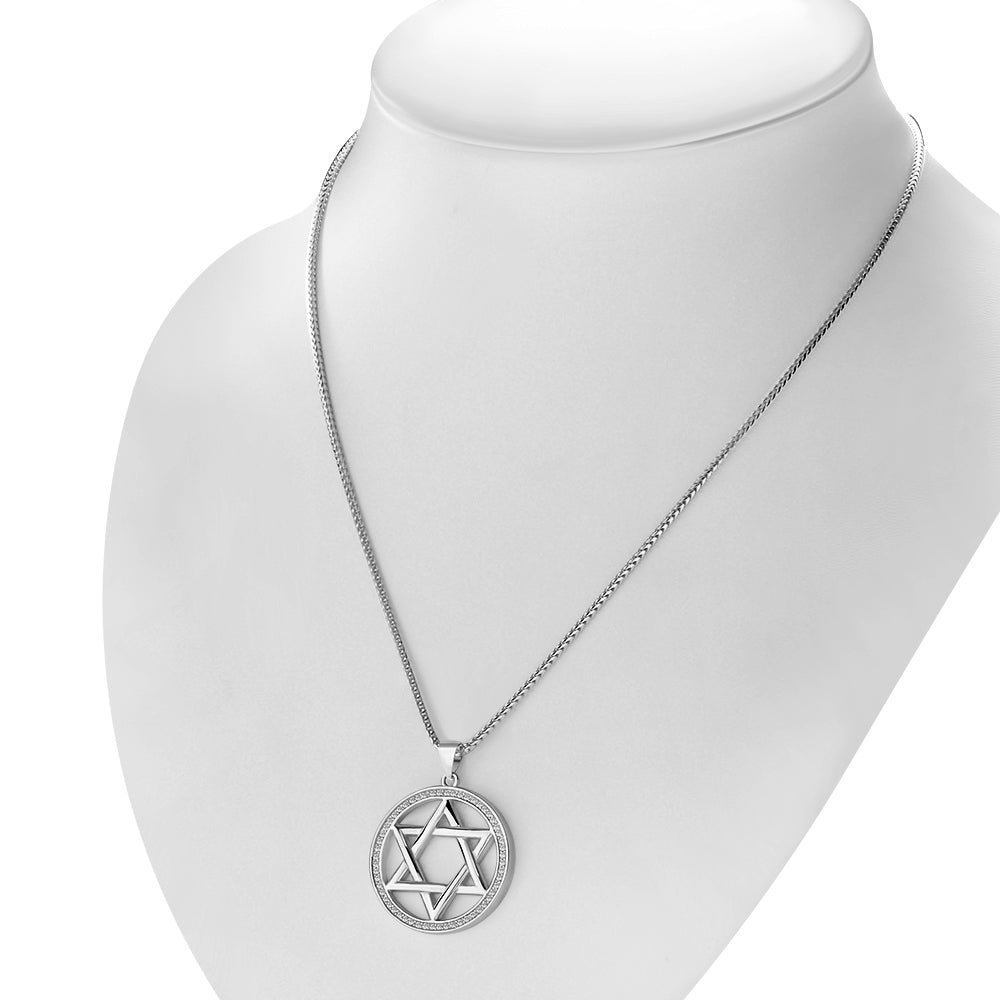 My Daily Styles Large 925 Sterling Silver CZ Star of David Pendant with 22" Chain