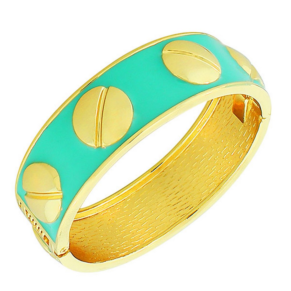 Fashion Alloy Yellow Gold-Tone Turquoise-Tone Enamel Bangle Bracelet