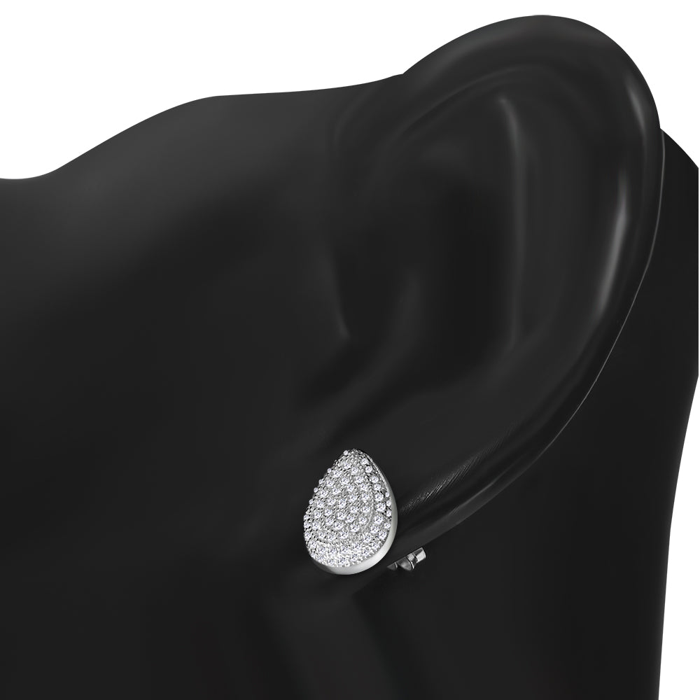Sterling Silver White Clear CZ Teardrop Stud Earrings Pendant Necklace Set