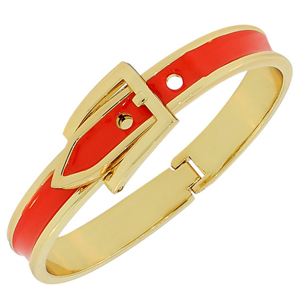 Fashion Alloy Yellow Gold-Tone Red Belt Buckle Bangle Bracelet