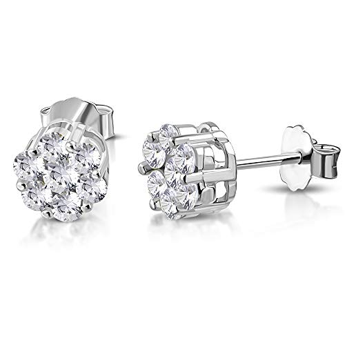 Sterling Silver Yellow Gold-Tone Clear CZ Flower Floral Small Stud Earrings, 0.25"