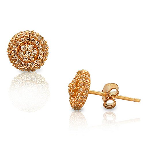 Sterling Silver Yellow Gold-Tone White CZ Womens Round Dainty Stud Earrings