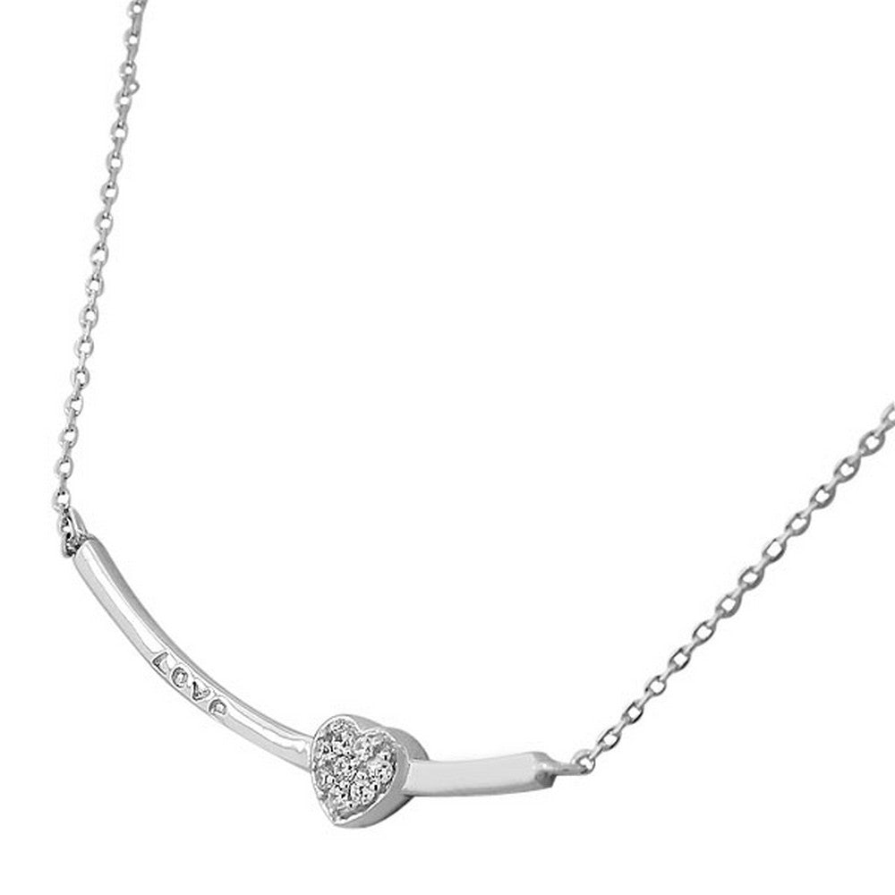 Sterling Silver Arch Love Heart Inscription White CZ Pendant Necklace