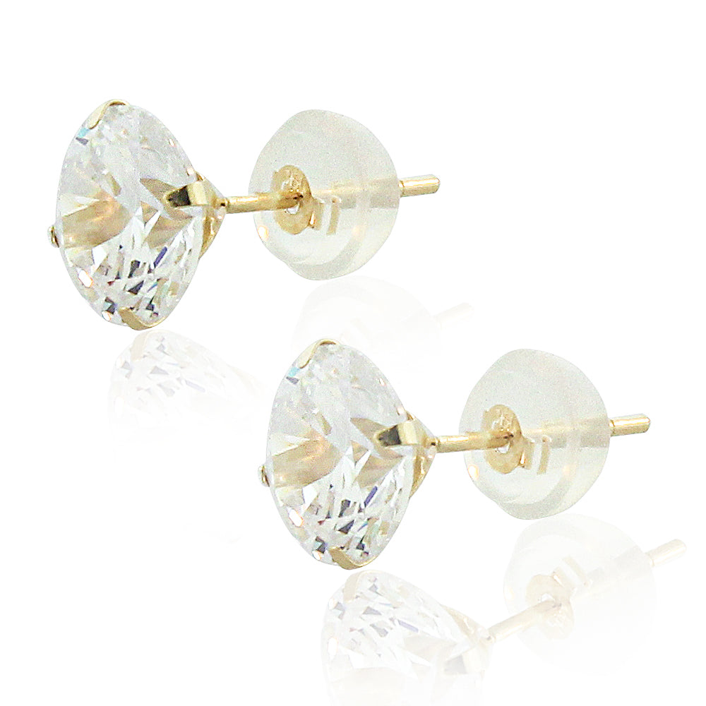 14K Yellow Gold Round White Clear CZ Classic Stud Earrings, 7 MM Diameter