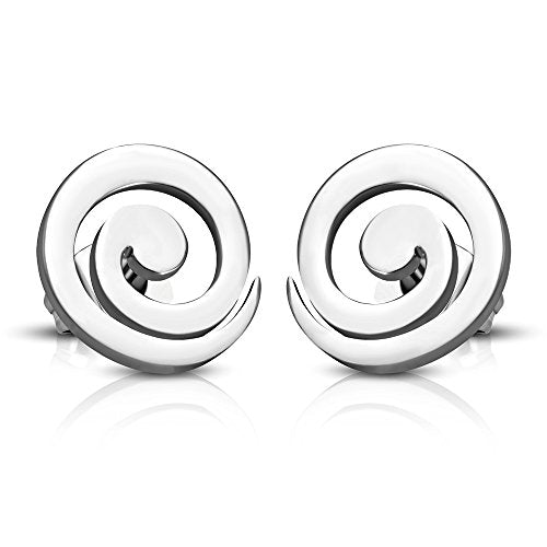 Stainless Steel Silver Swirl Stud Earrings, 0.50"