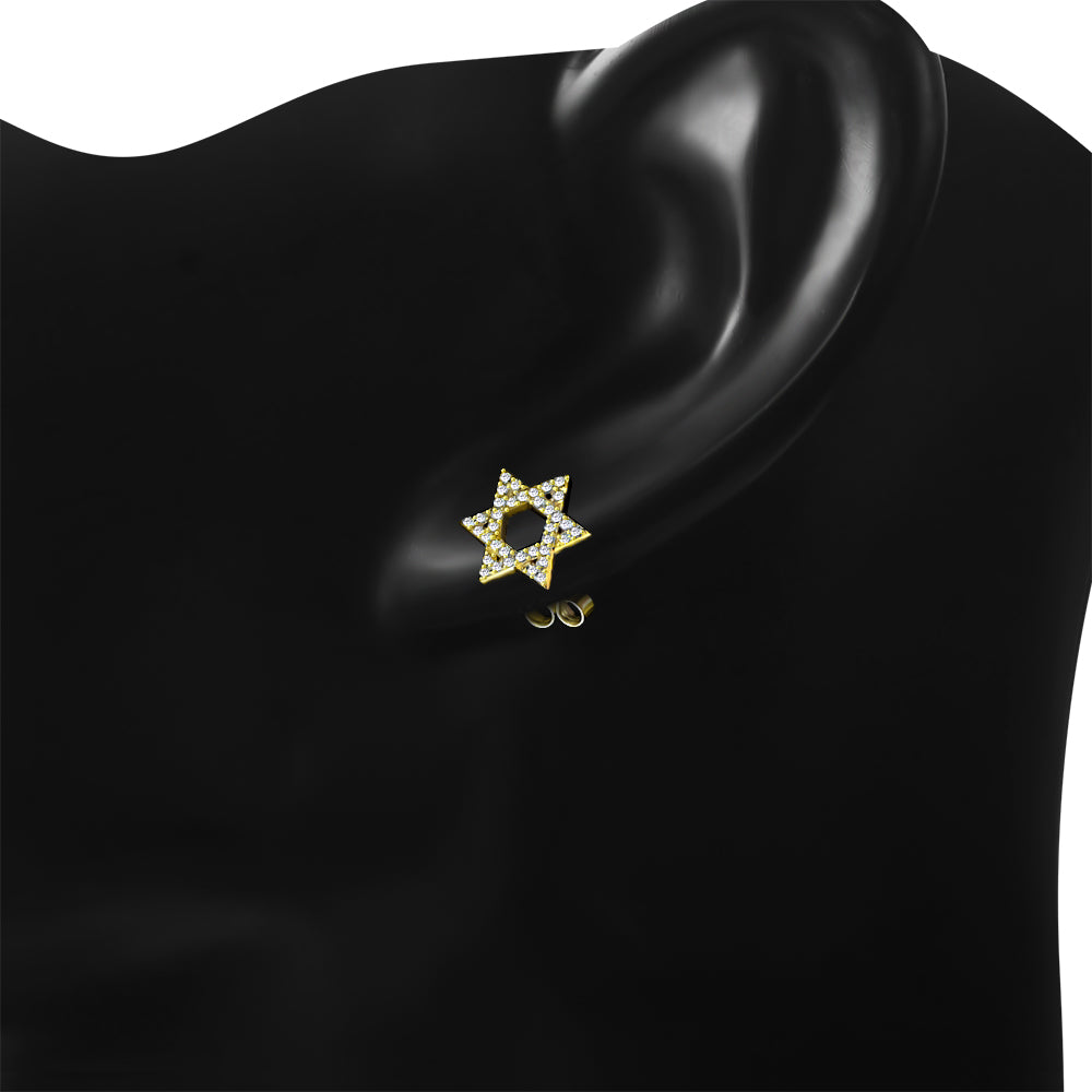 Sterling Silver CZ Jewish Star of David Womens Girls Stud Earrings