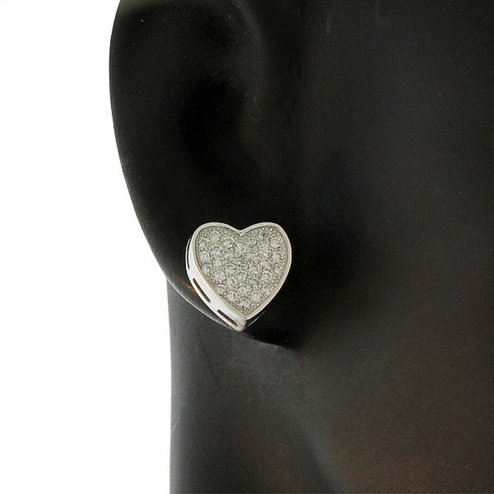925 Sterling Silver White CZ Womens Love Heart-Shaped Stud Earrings