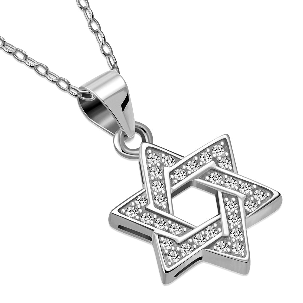 My Daily Styles Elegant 925 Sterling Silver Small Star of David CZ Pendant Necklace - 18" Cable Chain Included