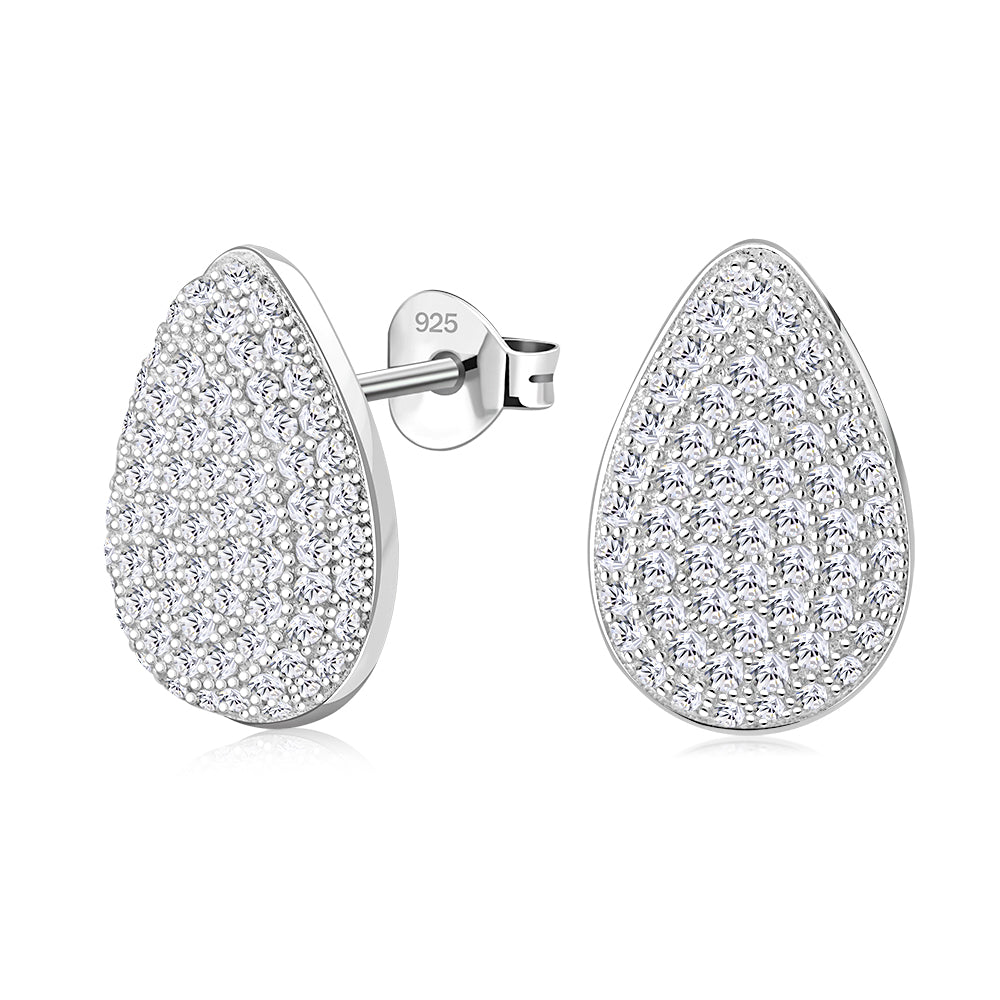 Sterling Silver White Clear CZ Teardrop Stud Earrings Pendant Necklace Set