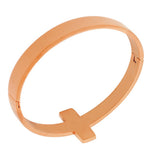 Stainless Steel Rose Gold-Tone Classic Religious Cross White CZ Bangle Bracelet
