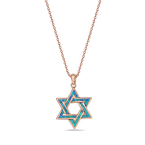 Rose Gold Inlay Opal Star of David Necklace Pendant Sterling Silver