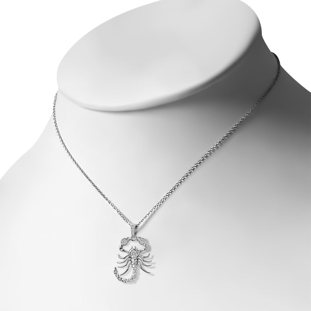 Scorpion Necklace Pendant 925 Sterling Silver Cubic Zirconia with Heart Accent