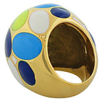 Stainless Steel Yellow Gold-Tone Green White Blue Multicolor Statement Ring