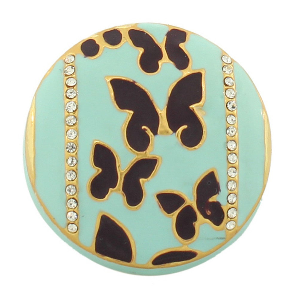 Fashion Alloy Yellow Gold-Tone Turquoise-Tone Brown Butterflies CZ Cocktail Ring